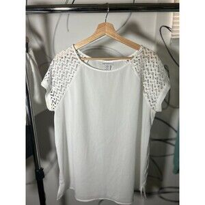 Liz Claiborne White Sheer and Crotchet Top, XL
